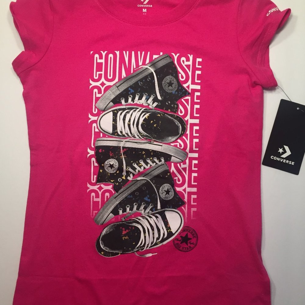 Girls M CONVERSE T Shirt NEW Pink with High Top Sneakers
